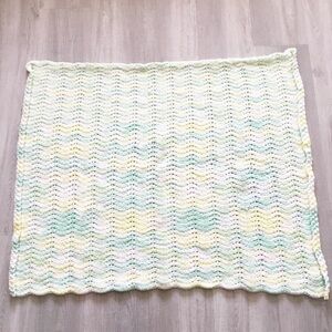Afghan Blanket Crocheted Small Throw Chevron Light Green White Baby